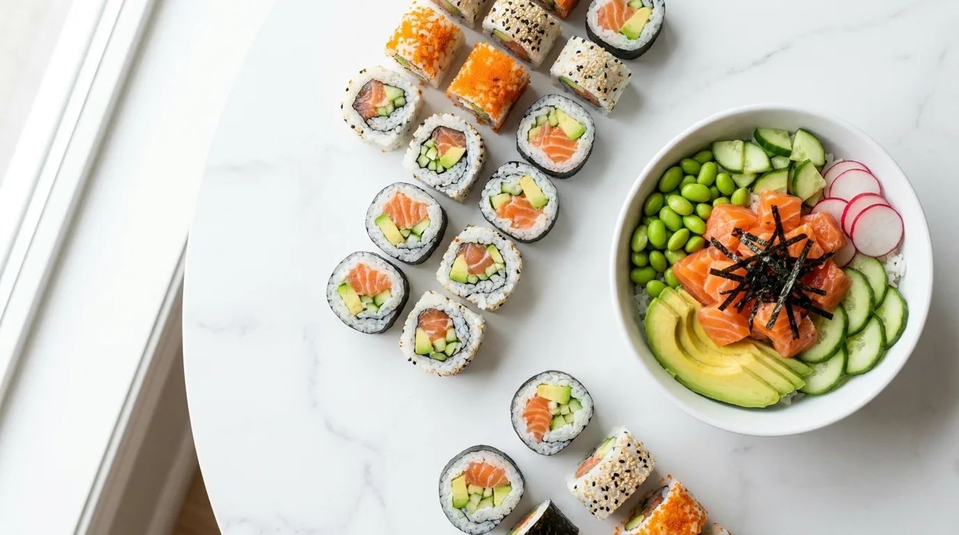 Ilustrační obrázek – sushi a poke bowl (ilustrační)