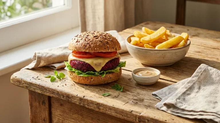 Ilustrační obrázek – veganský burger a hranolky (ilustrační)