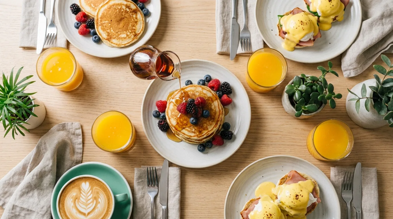 Ilustrační obrázek – brunch, pancakes a vejce Benedikt v OMNI café & brunch (ilustrační)