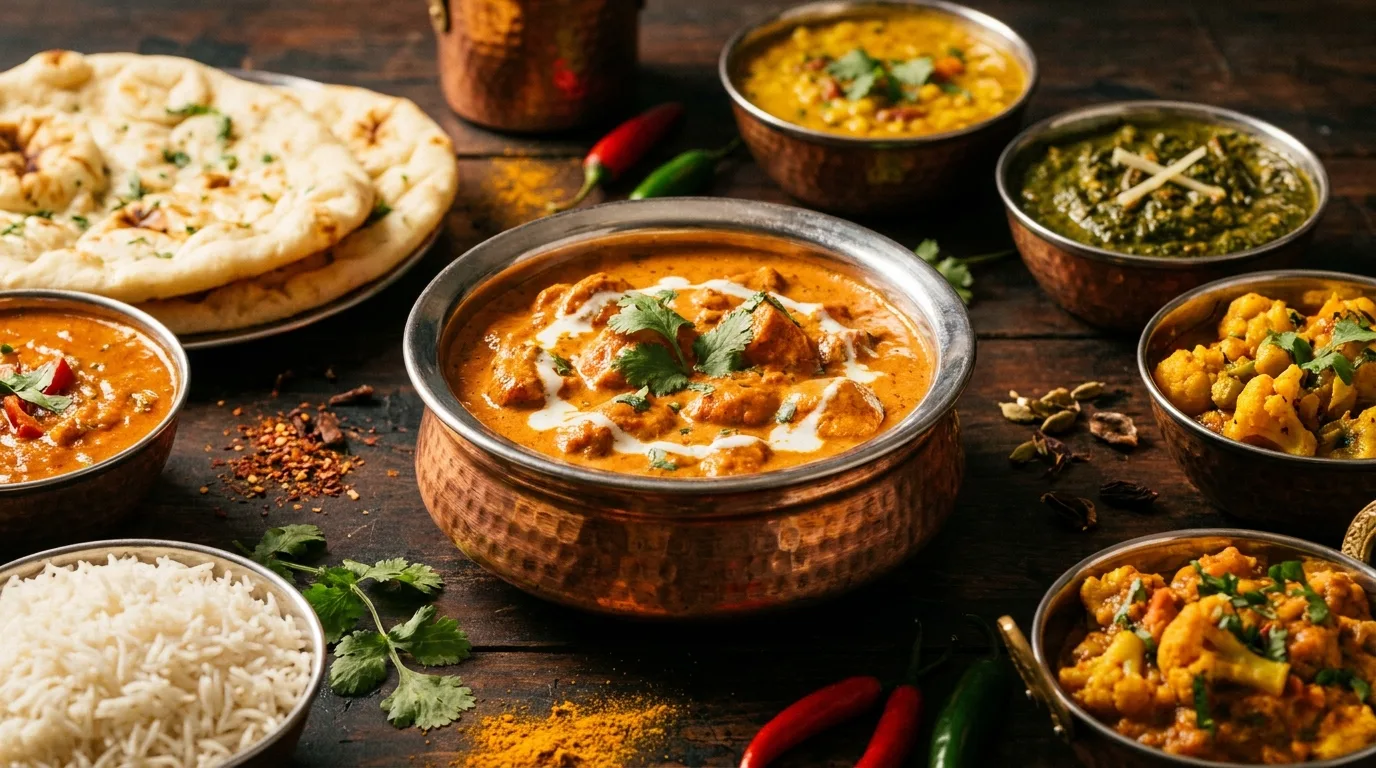 Ilustrační obrázek – indické a nepálské curry s naanem, restaurace Sargam (ilustrační)
