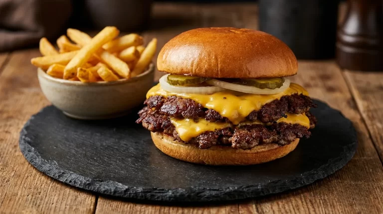 Ilustrační obrázek – smash burger a hranolky (ilustrační)