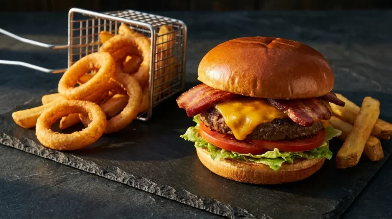 Ilustrační obrázek – burger s hranolky (ilustrační)