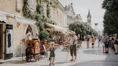 Dav lidí v ulici při festivalu