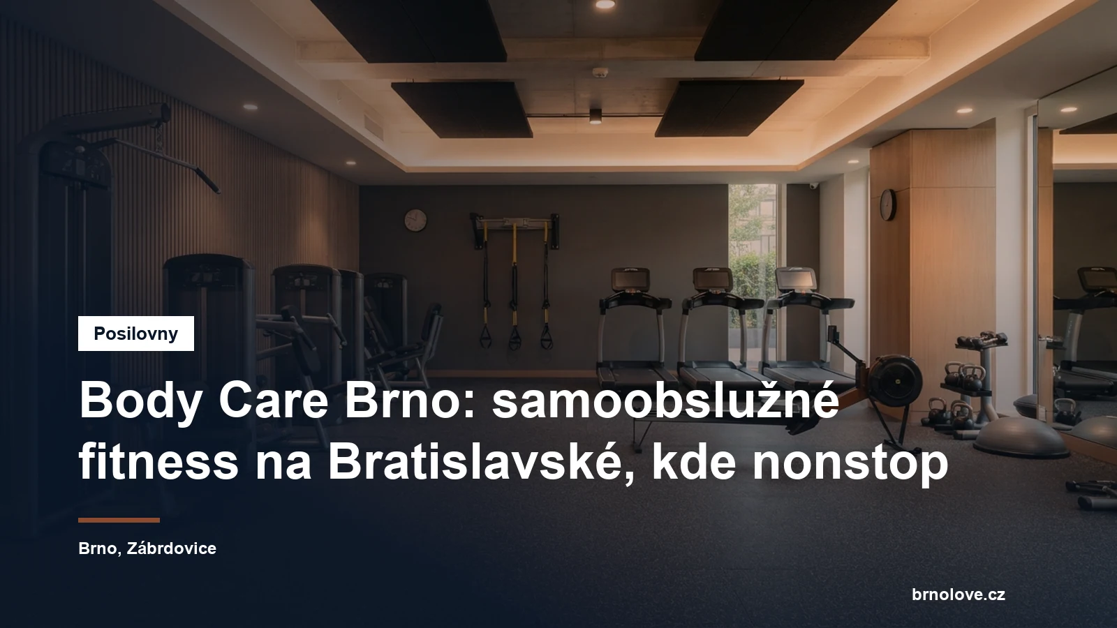Klidná menší posilovna se stroji a kardio zónou ve vnitrobloku rezidenčního domu