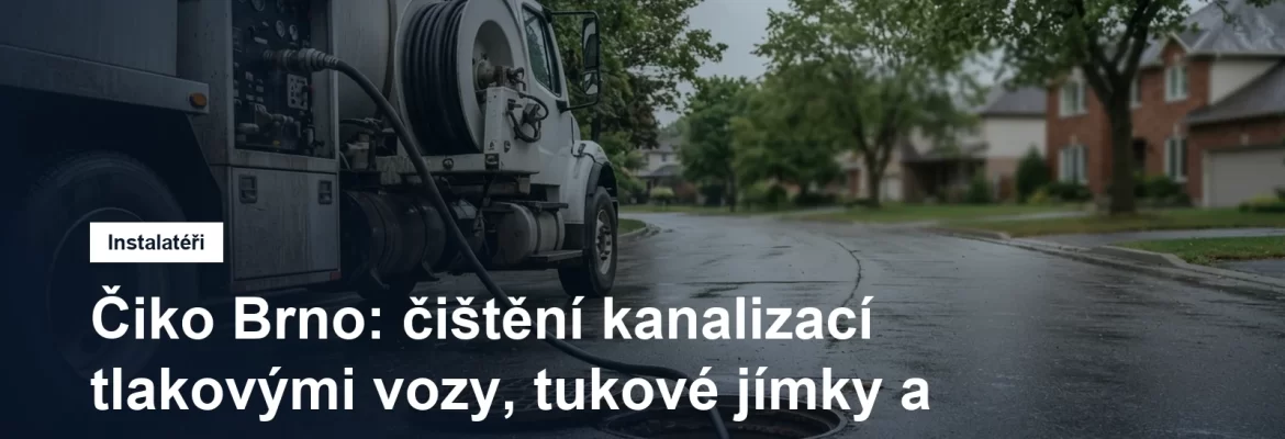 Tlakový vůz s navinutou hadicí u otevřené kanalizační šachty na kraji silnice