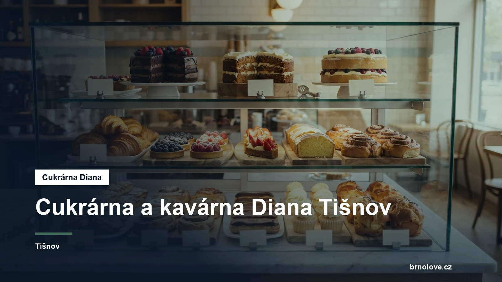 Vitrína cukrárny se zákusky a dorty