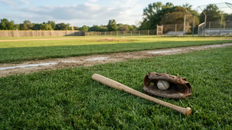 Baseballové hřiště s pálkou a rukavicí