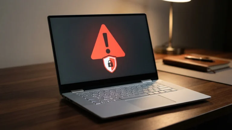 Notebook s výstražným symbolem