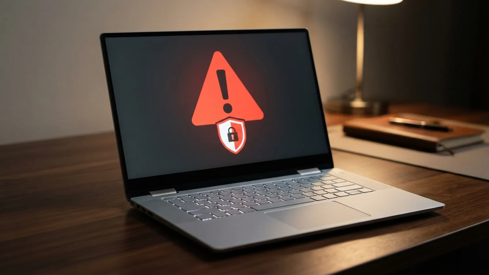 Notebook s výstražným symbolem