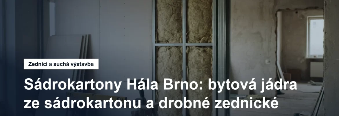 Rozestavěná sádrokartonová příčka v bytě, ocelové profily konstrukce a částečně opláštěné desky s minerální izolací v dutině
