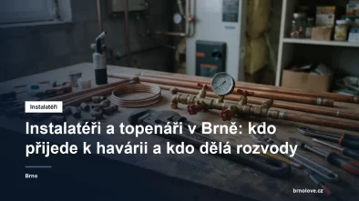 Nářadí instalatéra a měděné trubky na pracovním stole v technické místnosti