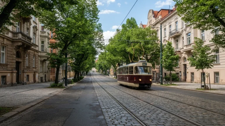 Ulice s tramvají v Králově Poli