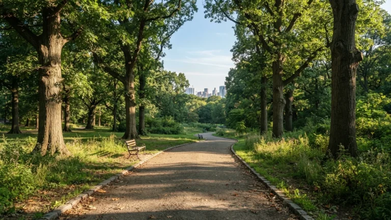 Rozlehlý městský park se stromy
