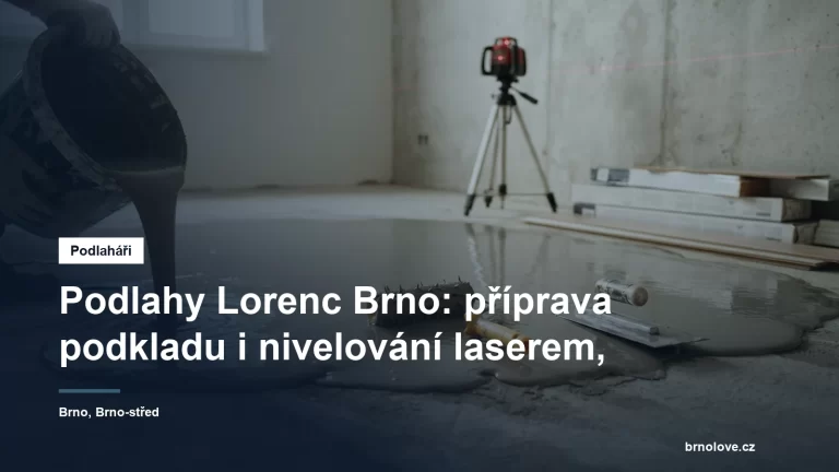 Samonivelační stěrka rozlévaná po betonovém podkladu, vedle ní ježkový váleček a stavební laser na trojnožce