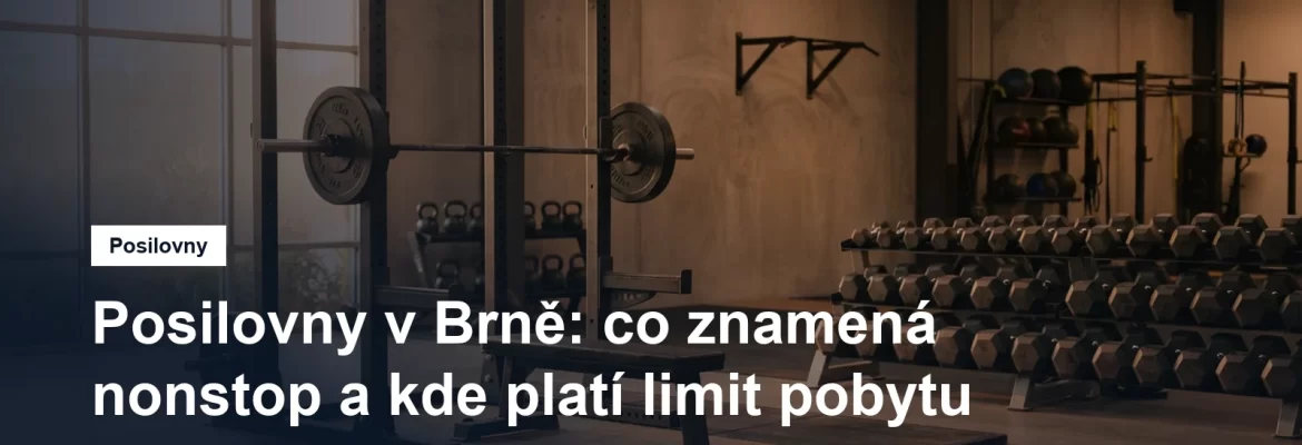 Stojan s činkami a lavice v posilovně za ranního světla