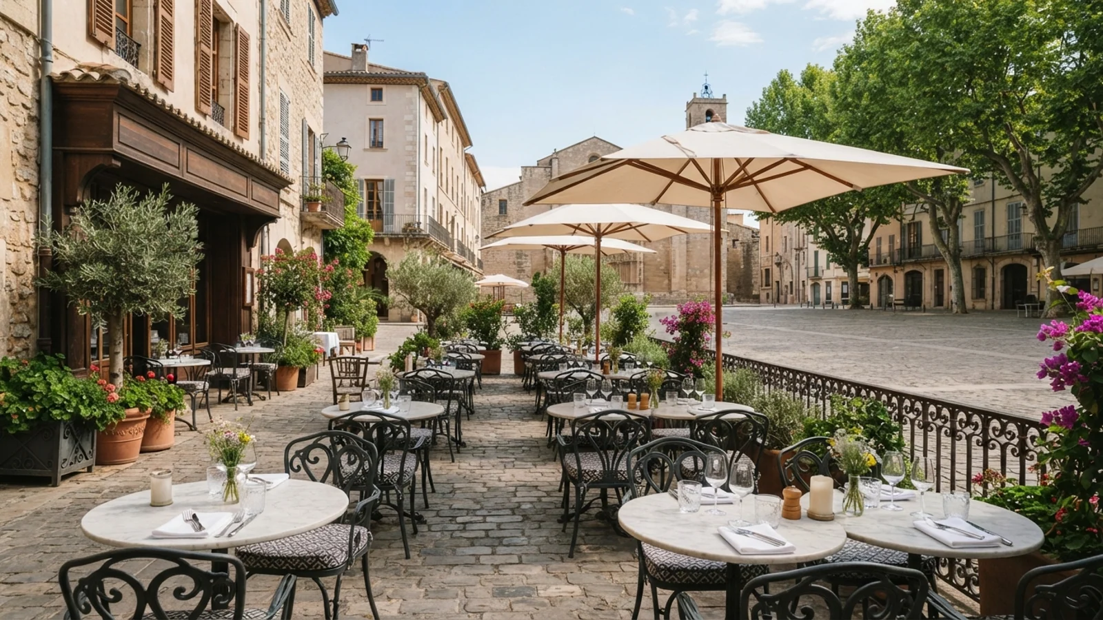 Venkovní posezení restaurace s předzahrádkou