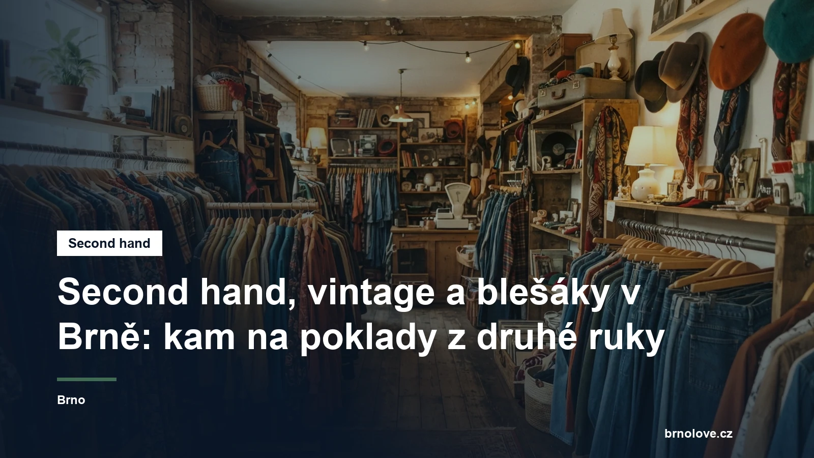 Regály s oblečením ve vintage second handu