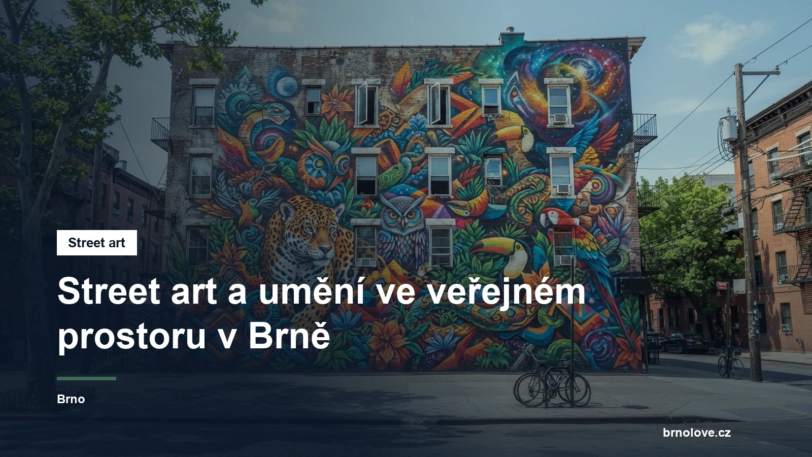 Barevný mural na fasádě domu ve městě