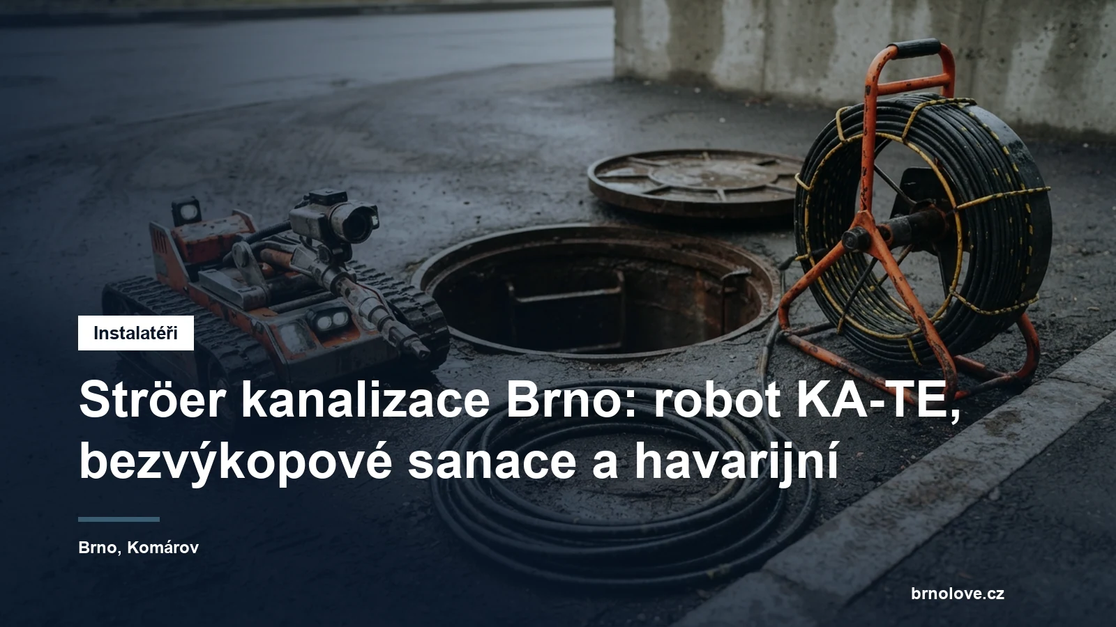 Kanalizační robot a kamerový naviják u otevřené revizní šachty kanalizace