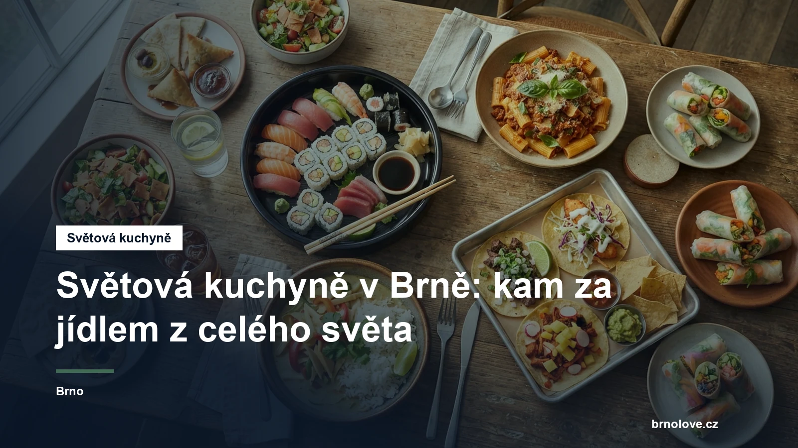 Různá jídla světové kuchyně na stole