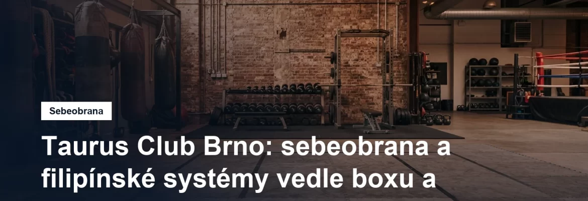 Tělocvična pro bojové sporty s žíněnkou a činkami v pozadí, bez lidí