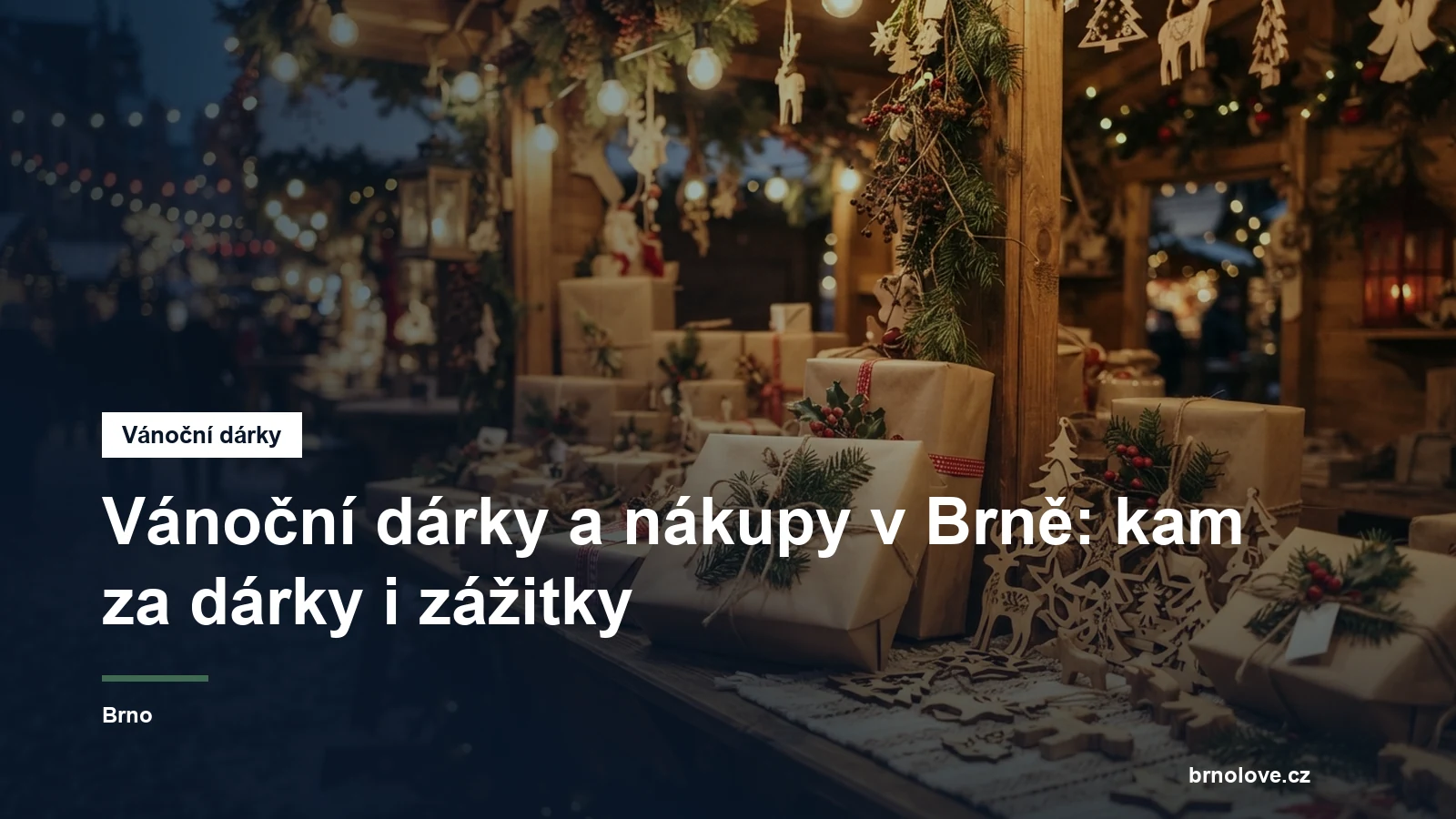 Vánoční dárky a řemeslné výrobky na dřevěném stánku