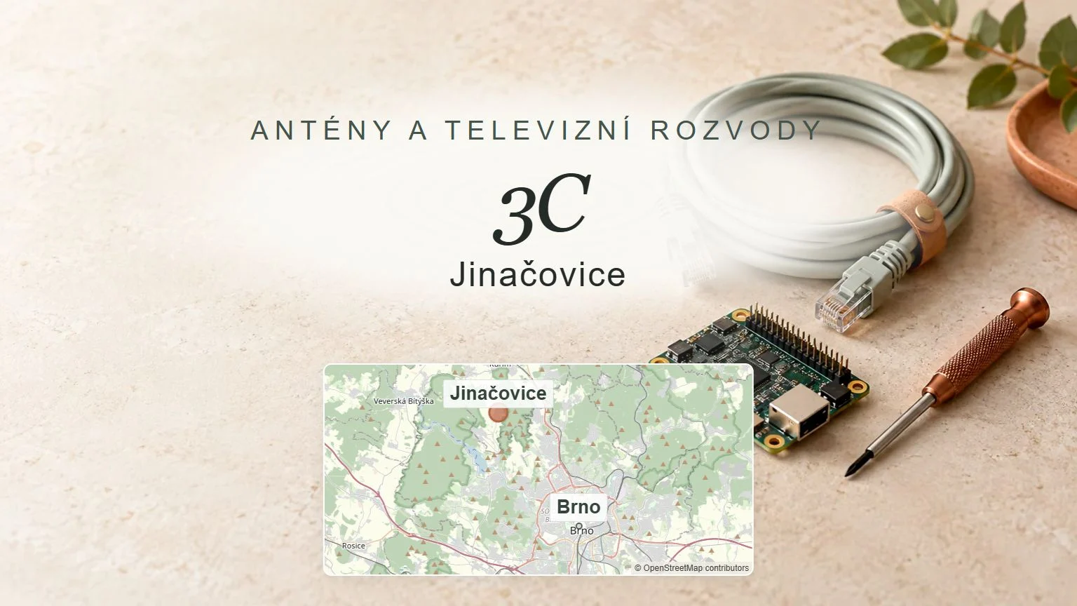 3C, Jinačovice – obecný tematický motiv oboru a orientační mapa obce u Brna