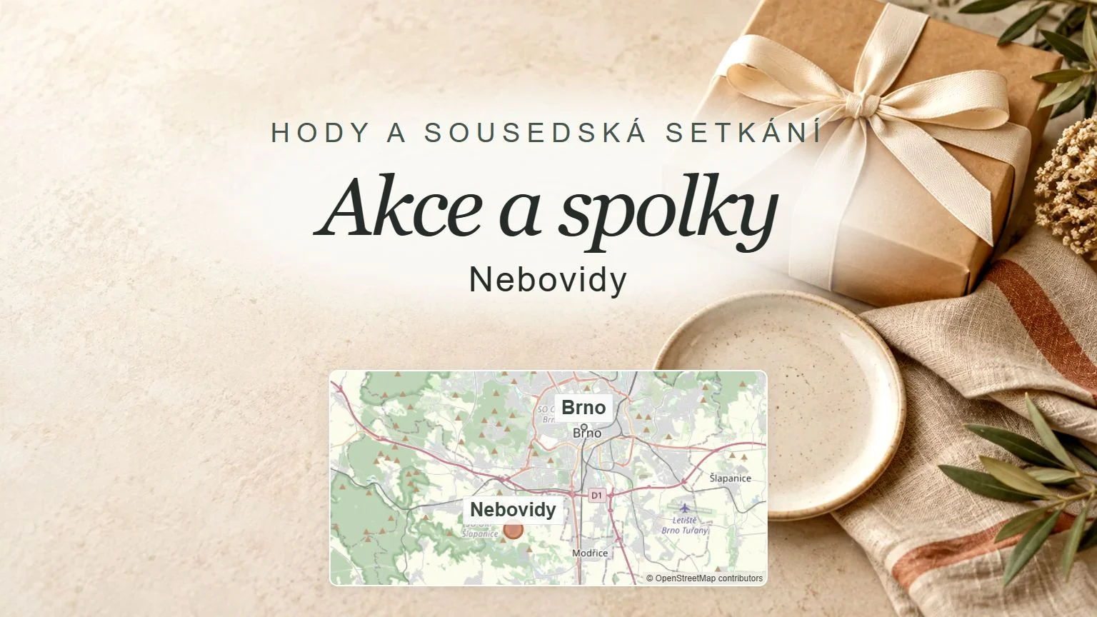 Akce a spolky, Nebovidy – obecný tematický motiv oboru a orientační mapa obce u Brna