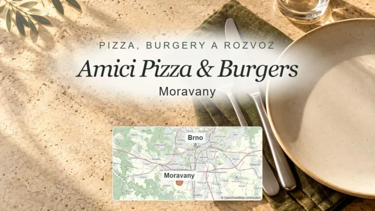 Amici Pizza & Burgers, Moravany – obecný tematický motiv oboru a orientační mapa obce u Brna