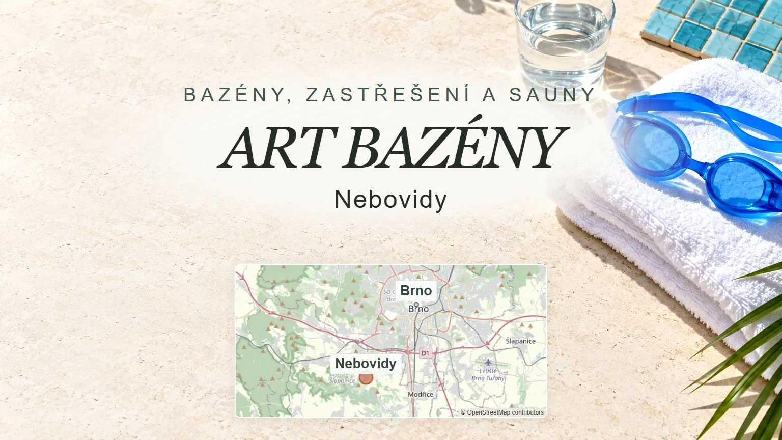 ART BAZÉNY, Nebovidy – obecný tematický motiv oboru a orientační mapa obce u Brna