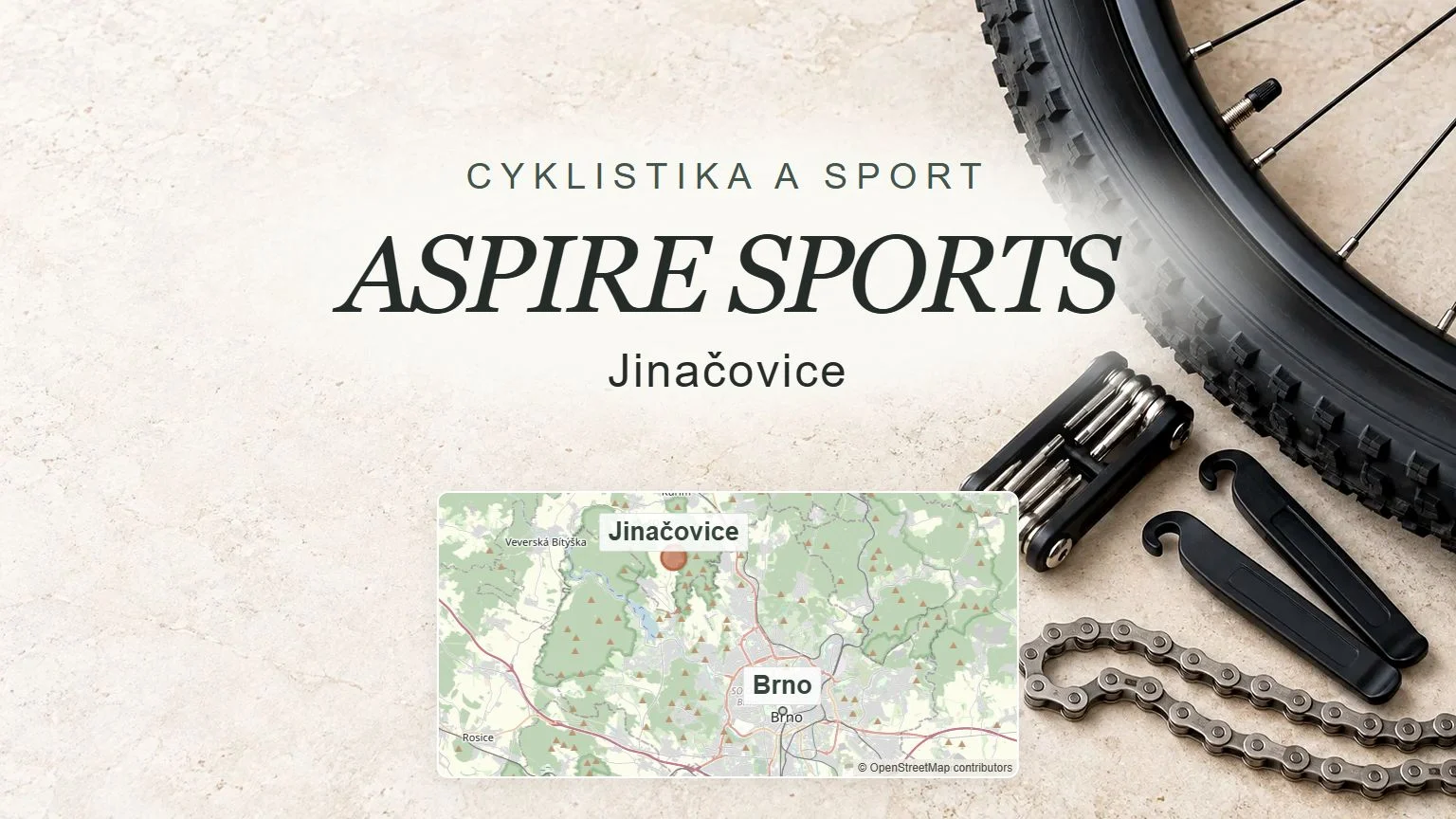ASPIRE SPORTS, Jinačovice – obecný tematický motiv oboru a orientační mapa obce u Brna