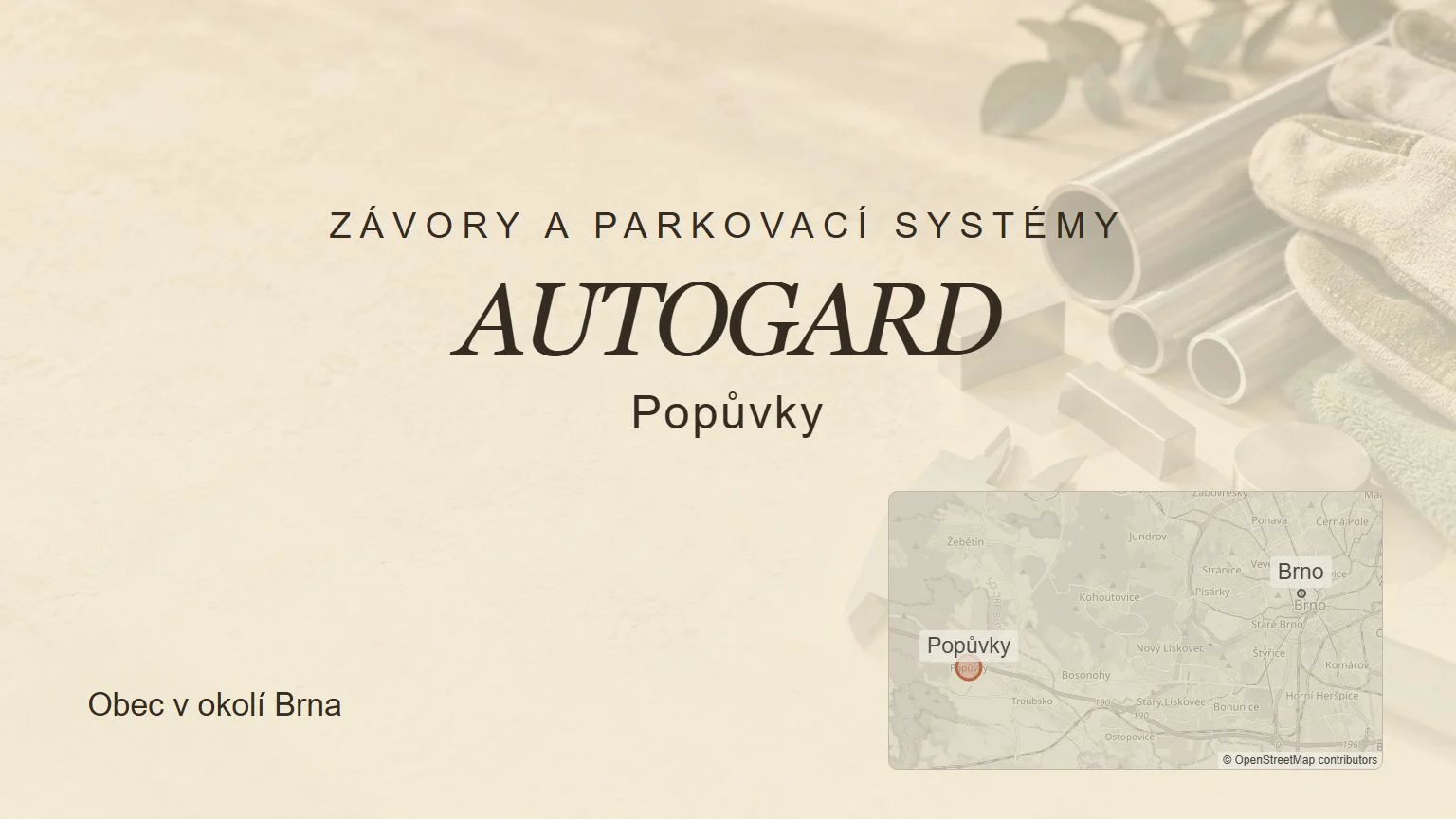 Závory a parkovací systémy AUTOGARD, Popůvky – tematický náhled s orientační mapou obce u Brna