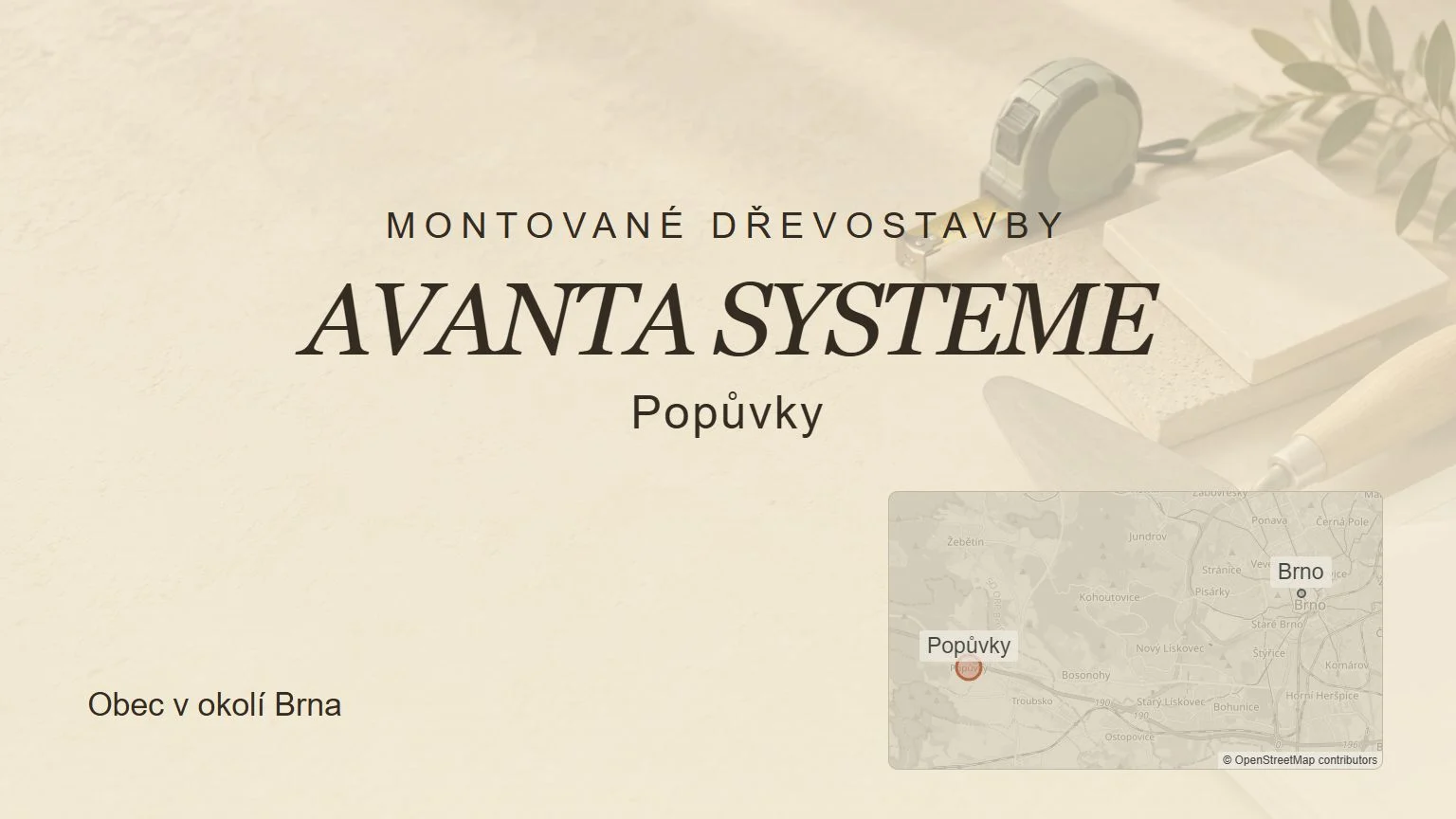 Montované dřevostavby AVANTA SYSTEME, Popůvky – tematický náhled s orientační mapou obce u Brna
