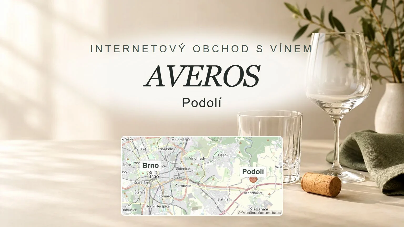 AVEROS, Podolí – obecný tematický motiv oboru a orientační mapa obce u Brna