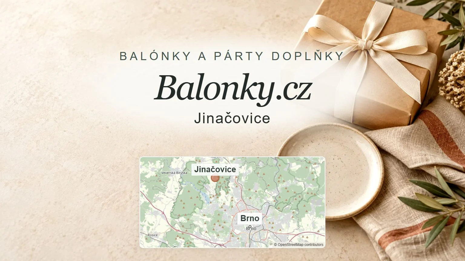 Balonky.cz, Jinačovice – obecný tematický motiv oboru a orientační mapa obce u Brna