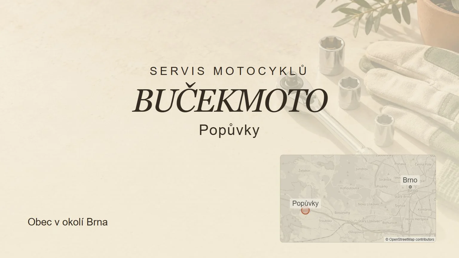 Servis motocyklů BUČEKMOTO, Popůvky – tematický náhled s orientační mapou obce u Brna