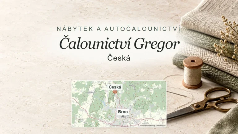 Čalounictví Gregor, Česká – obecný tematický motiv oboru a orientační mapa obce u Brna
