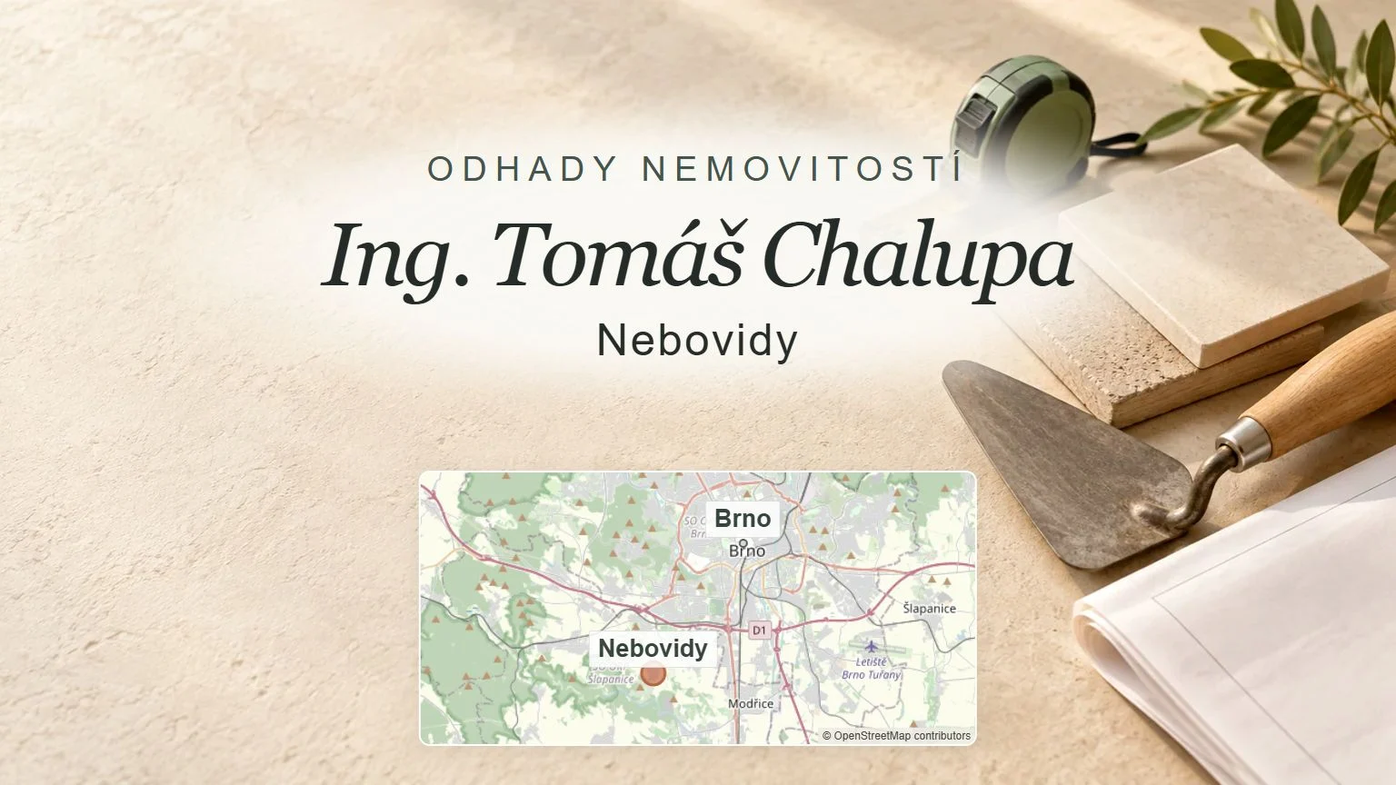 Ing. Tomáš Chalupa, Nebovidy – obecný tematický motiv oboru a orientační mapa obce u Brna