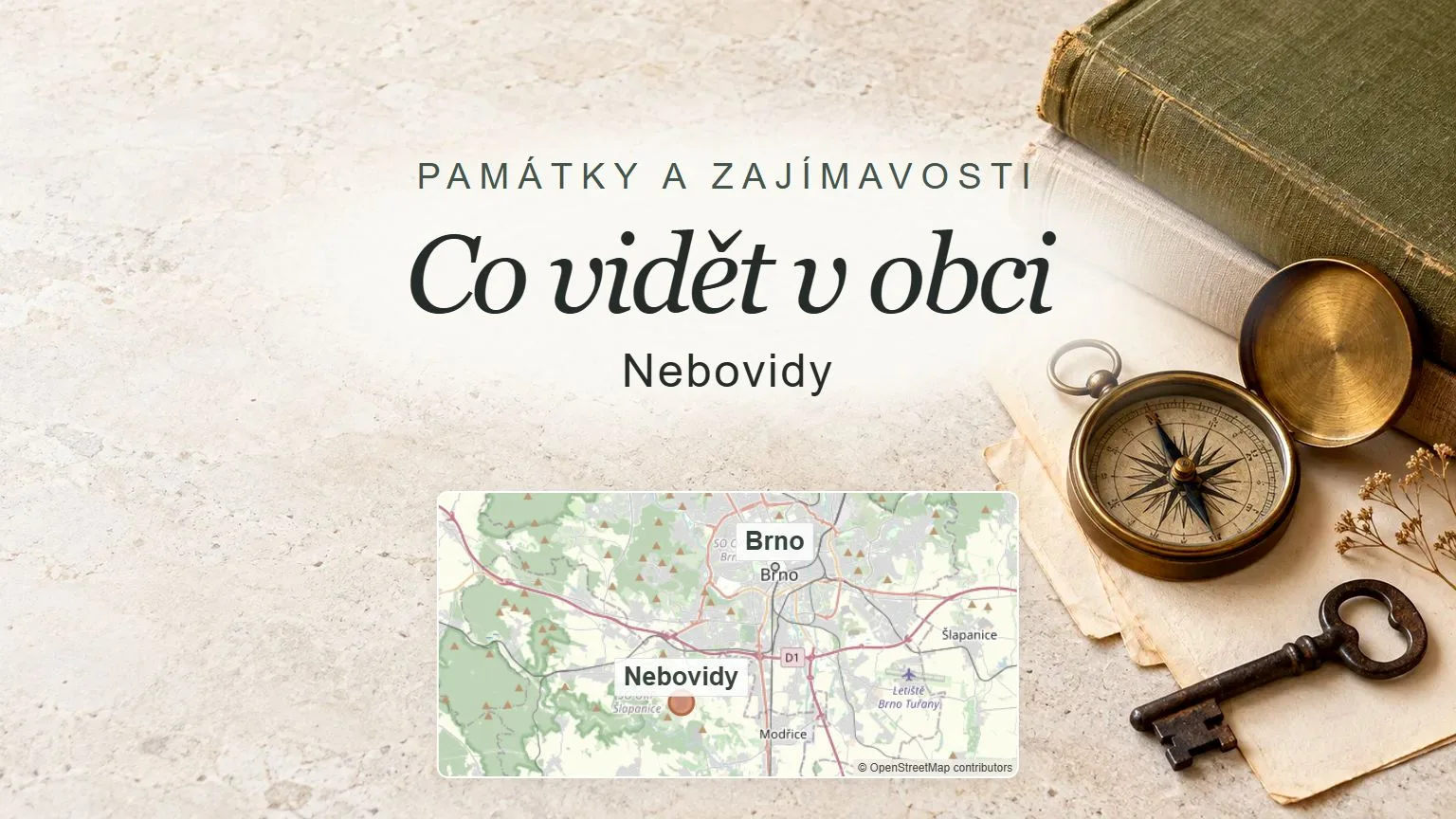 Co vidět v obci, Nebovidy – obecný tematický motiv oboru a orientační mapa obce u Brna