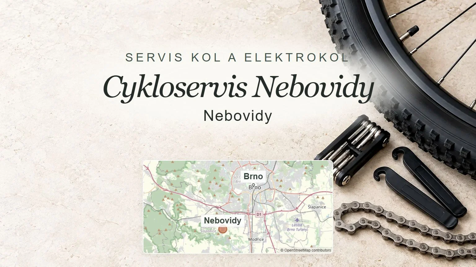 Cykloservis Nebovidy, Nebovidy – obecný tematický motiv oboru a orientační mapa obce u Brna