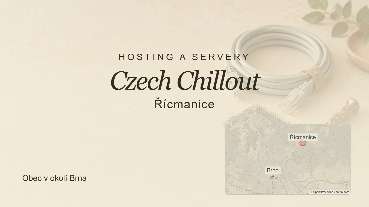 Hosting a servery Czech Chillout, Řícmanice – tematický náhled s orientační mapou obce u Brna