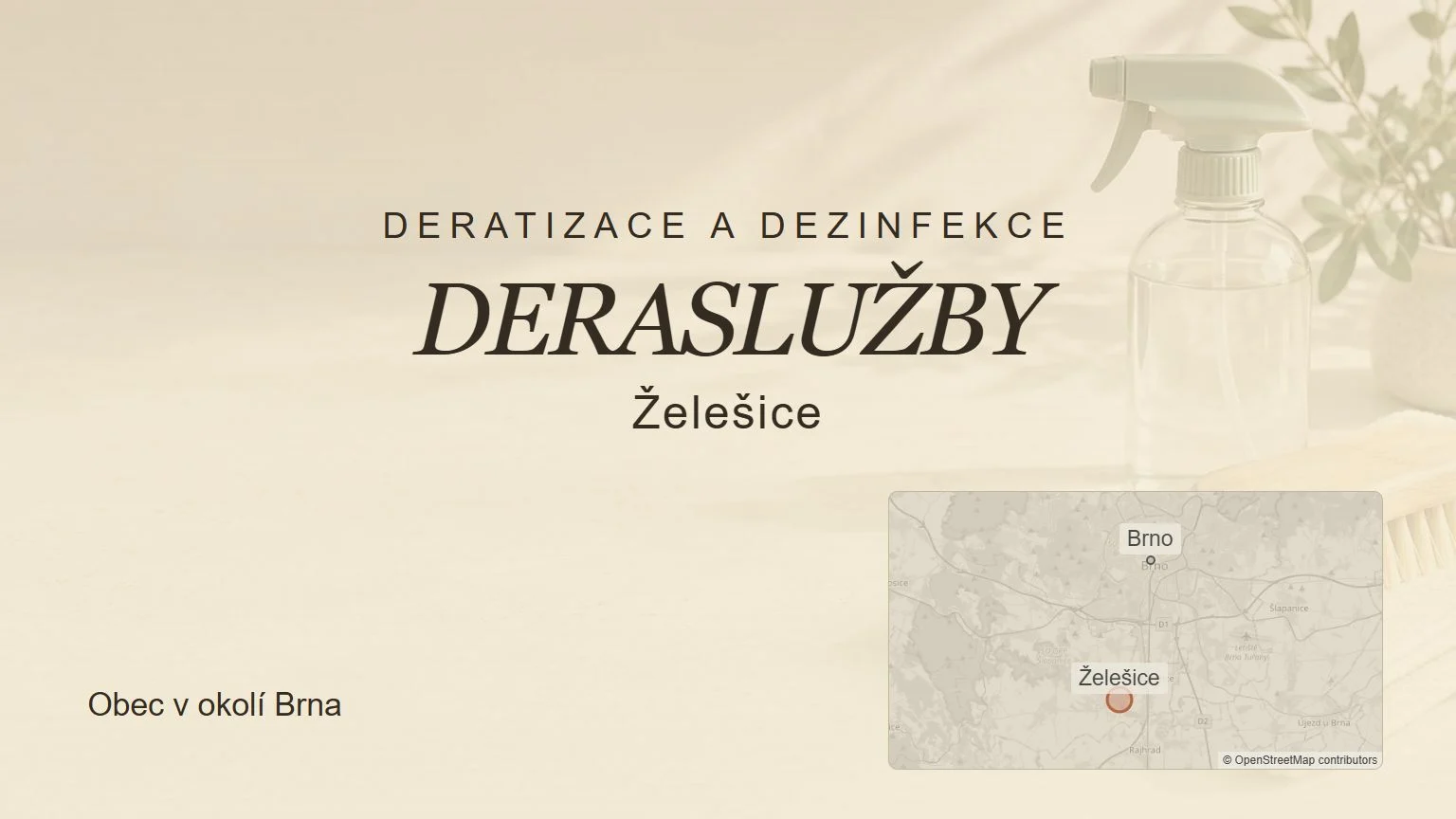 Deratizace a dezinfekce DERASLUŽBY, Želešice – tematický náhled s orientační mapou obce u Brna