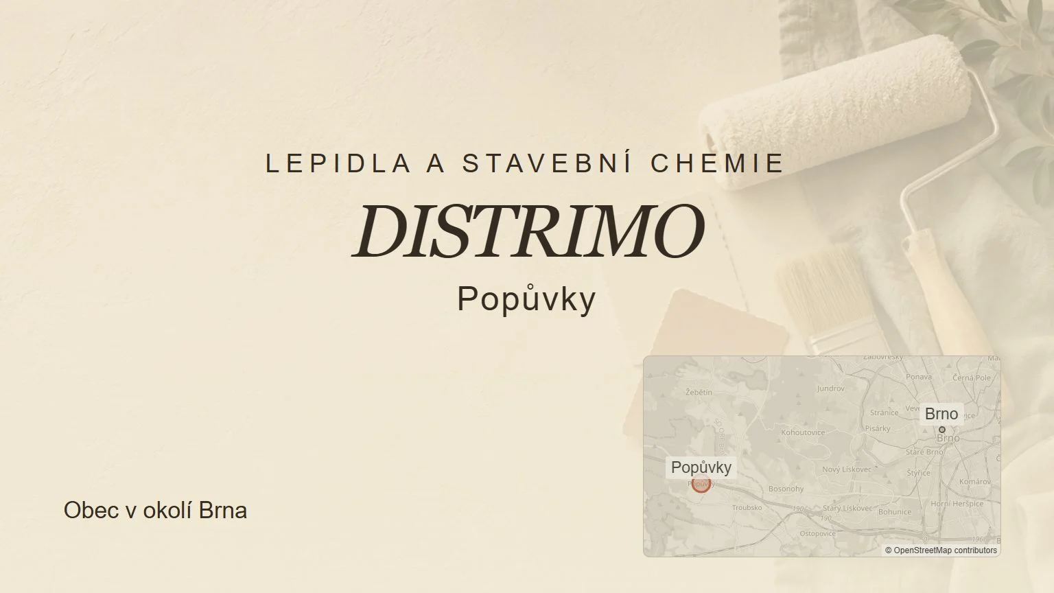 Lepidla a stavební chemie DISTRIMO, Popůvky – tematický náhled s orientační mapou obce u Brna
