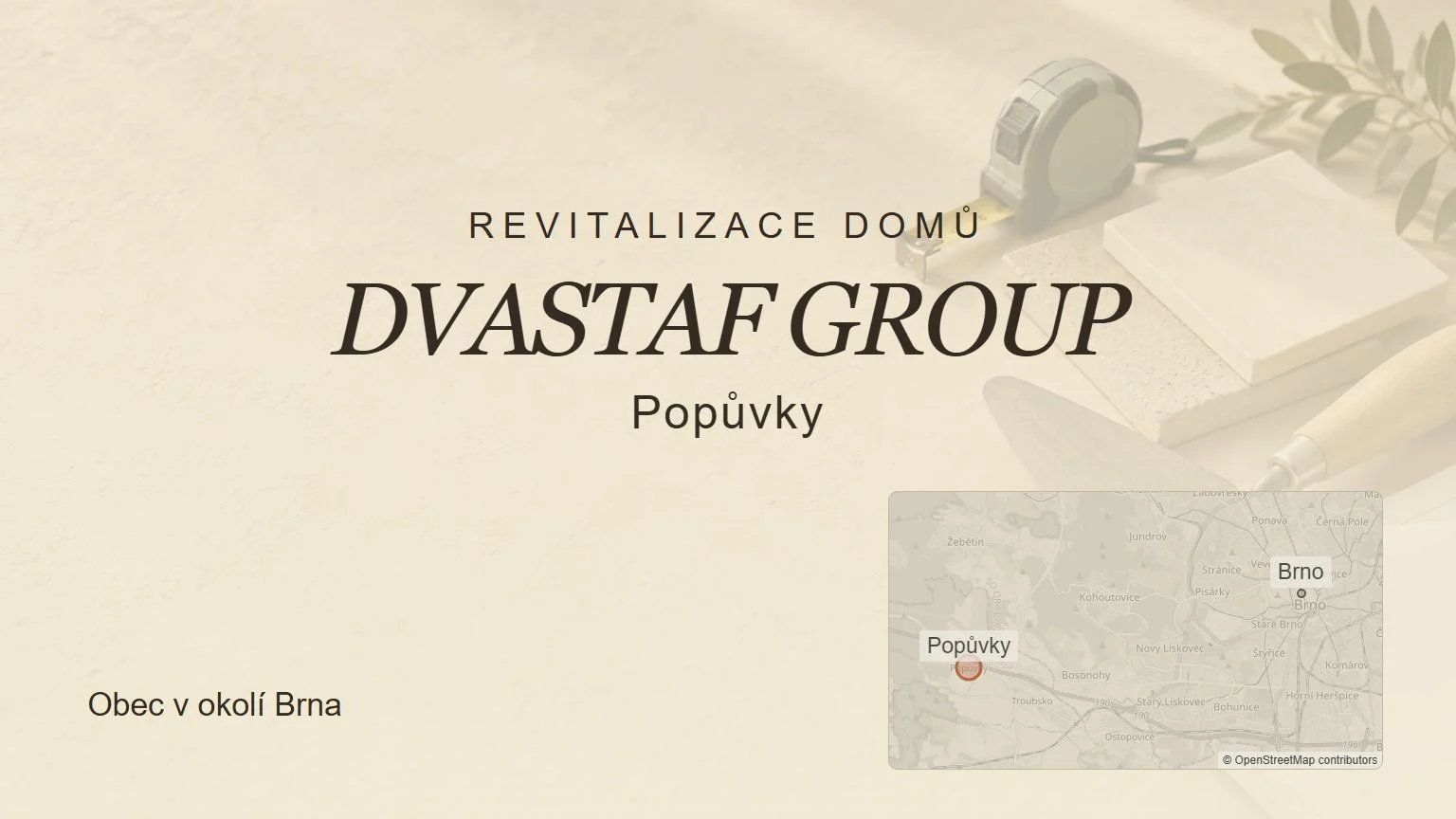 Revitalizace domů DVASTAF GROUP, Popůvky – tematický náhled s orientační mapou obce u Brna