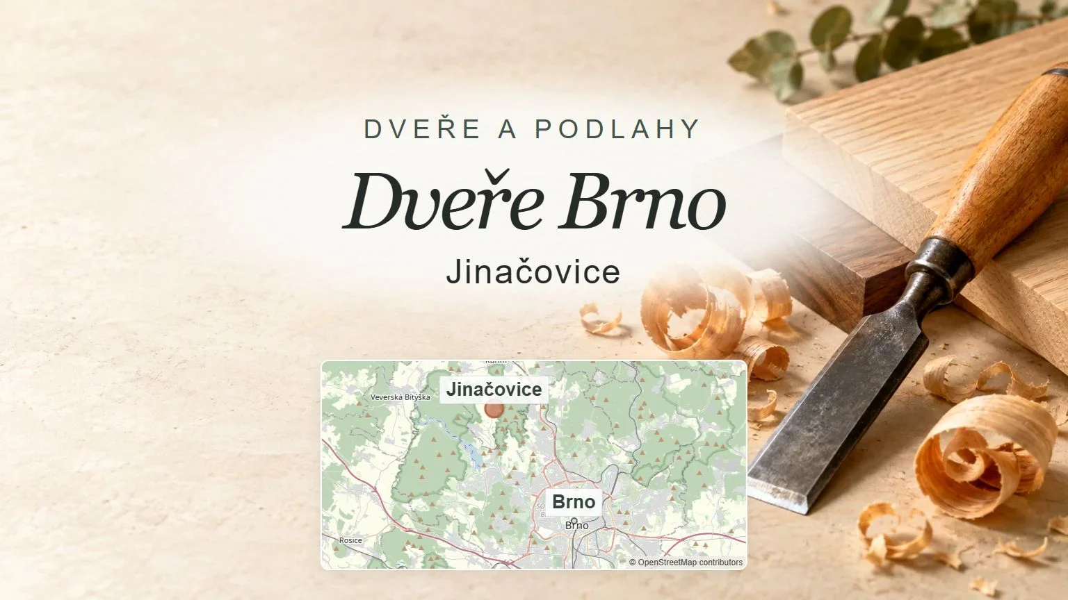 Dveře Brno, Jinačovice – obecný tematický motiv oboru a orientační mapa obce u Brna
