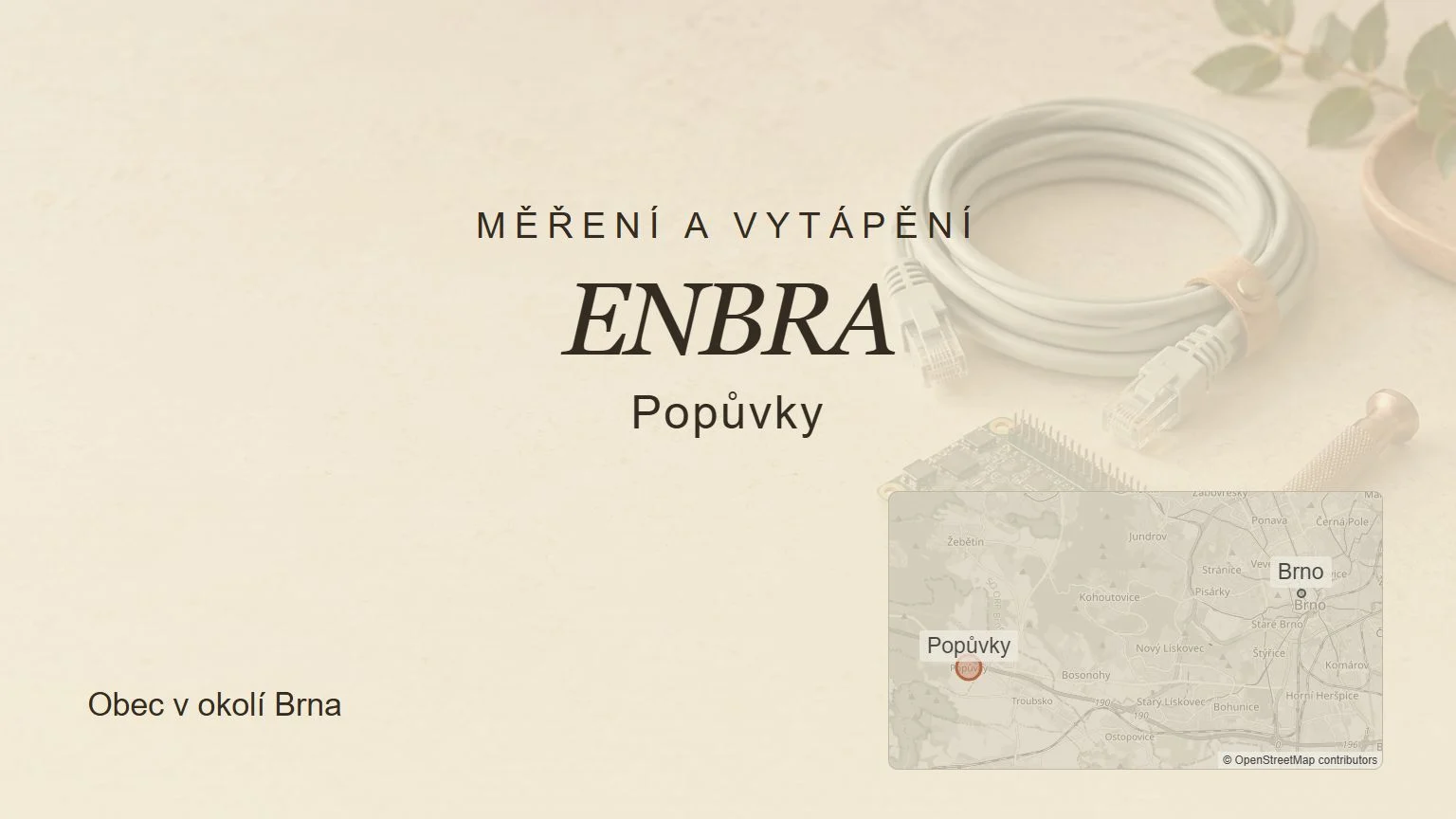 Měření a vytápění ENBRA, Popůvky – tematický náhled s orientační mapou obce u Brna