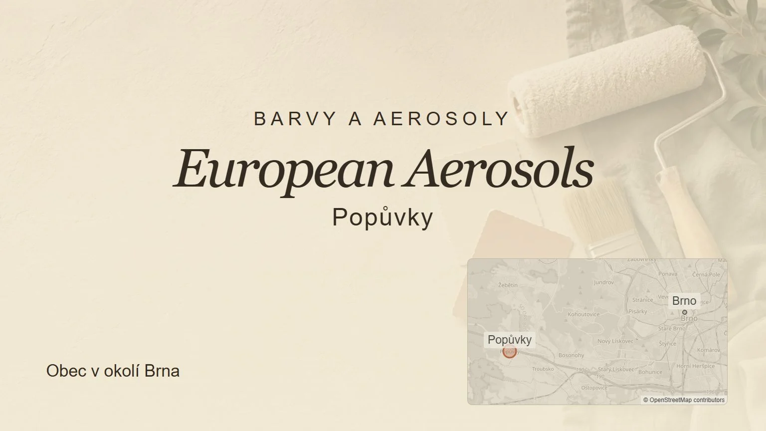 Barvy a aerosoly European Aerosols, Popůvky – tematický náhled s orientační mapou obce u Brna