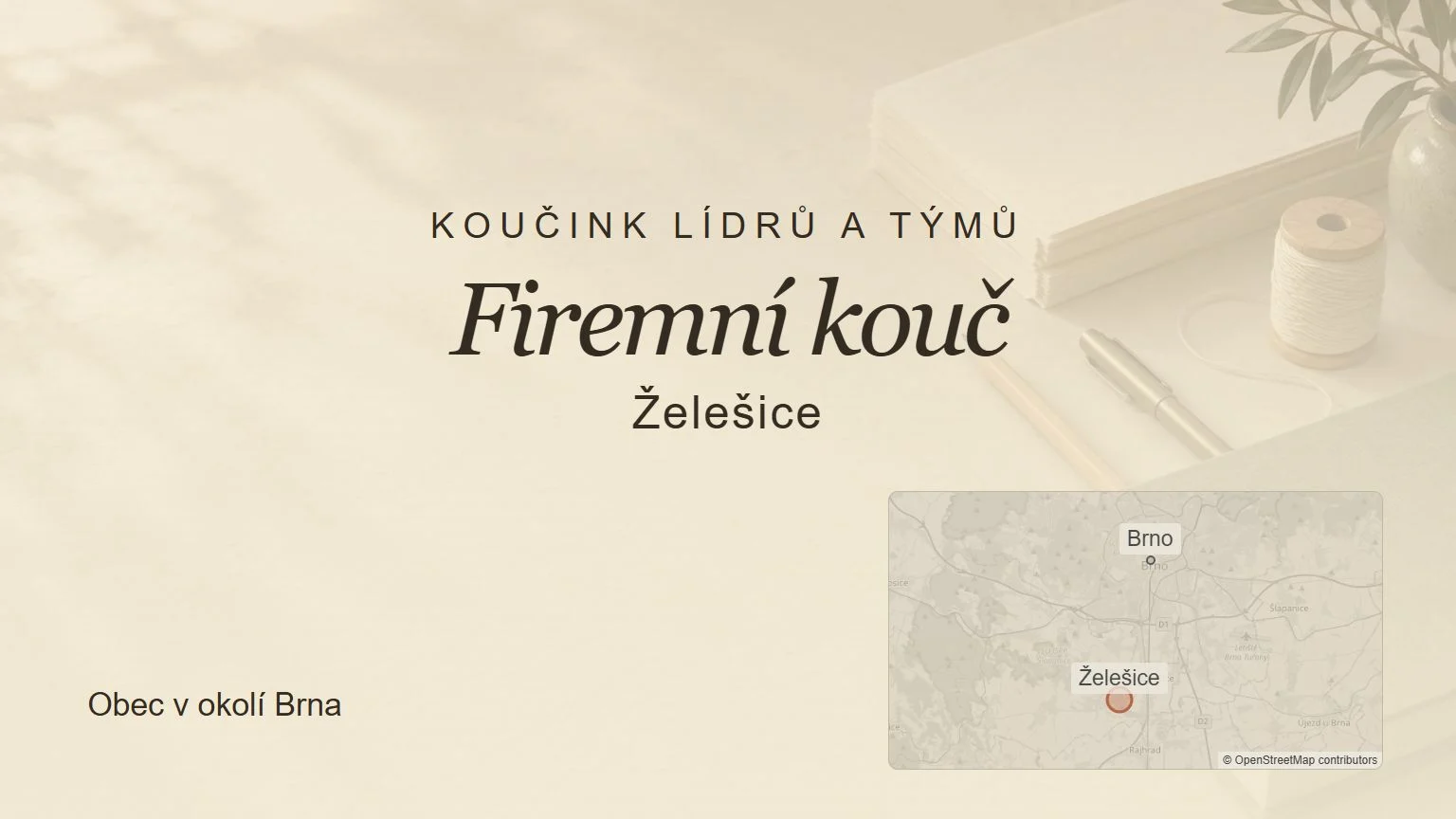 Koučink lídrů a týmů Firemní kouč, Želešice – tematický náhled s orientační mapou obce u Brna