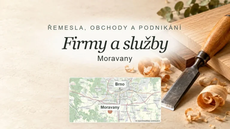 Firmy a služby, Moravany – obecný tematický motiv oboru a orientační mapa obce u Brna