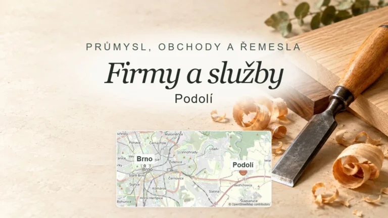 Firmy a služby, Podolí – obecný tematický motiv oboru a orientační mapa obce u Brna